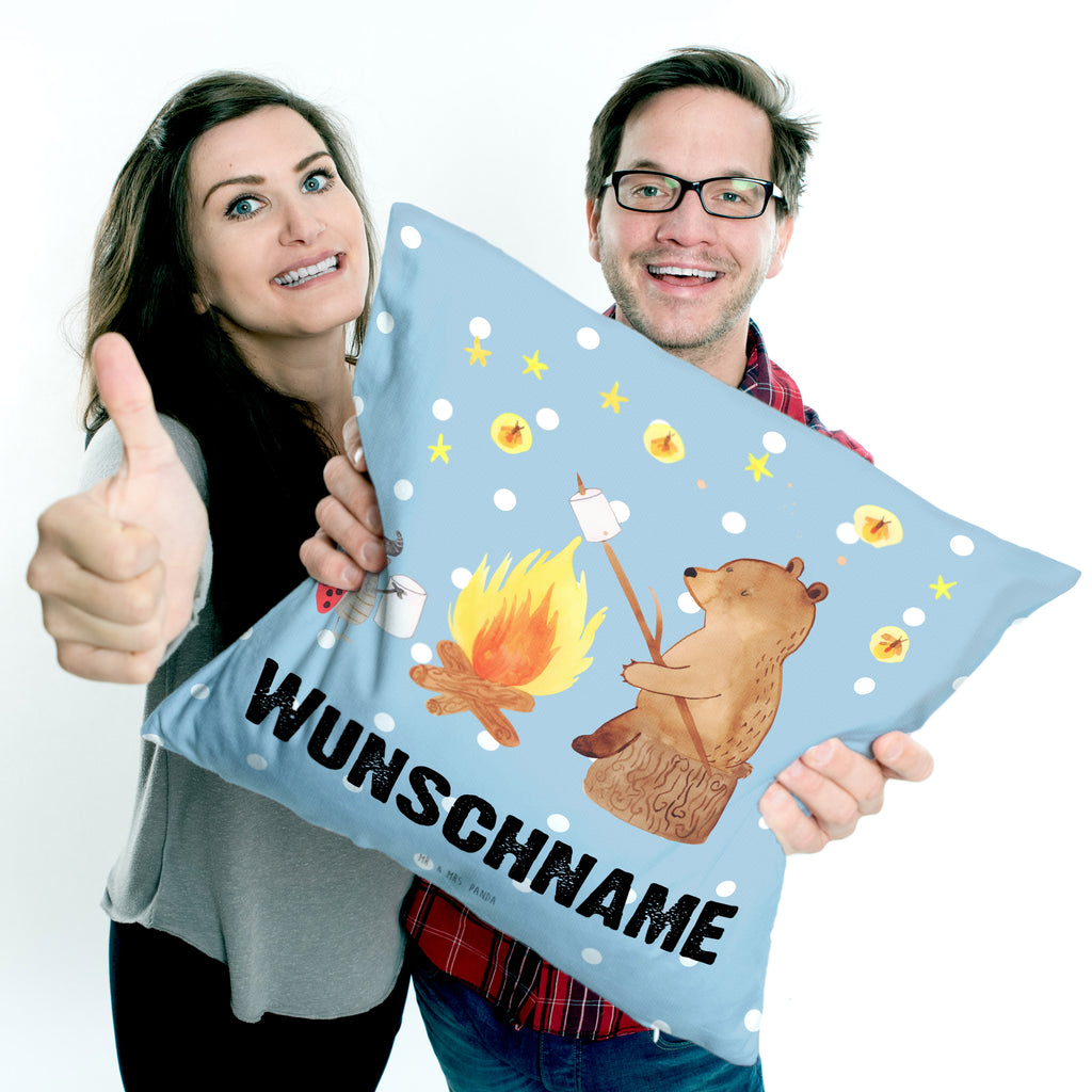 Personalisiertes Kissen Bär & Marienkäfer Lagerfeuer Kissen, personalisiert, Name, Wunschname, bedrucken, Kopfkissen, Bär, Teddy, Teddybär, Lagerfeuer