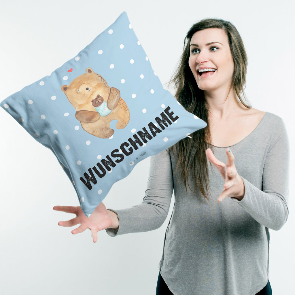 Personalisiertes Kissen Bär mit Baby Kissen, personalisiert, Name, Wunschname, bedrucken, Kopfkissen, Bär, Teddy, Teddybär, Eltern, Mutter, Baby, Taufe, Geburt, Nichte, Neffe, Enkel, Enkelin, Täufling, Geburtstag, Glückwunsch