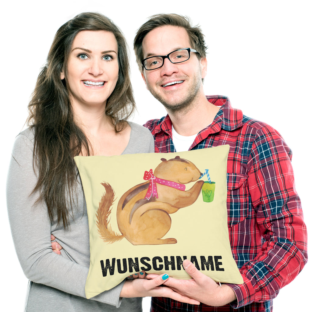 Personalisiertes Kissen Eichhörnchen Smoothie Kissen, personalisiert, Name, Wunschname, bedrucken, Kopfkissen, süße Tiermotive, gute Laune, lustige Sprüche, Tiere, Green Smoothies, Diät, Abnehmen, Streifenhörnchen, Eichhörnchen