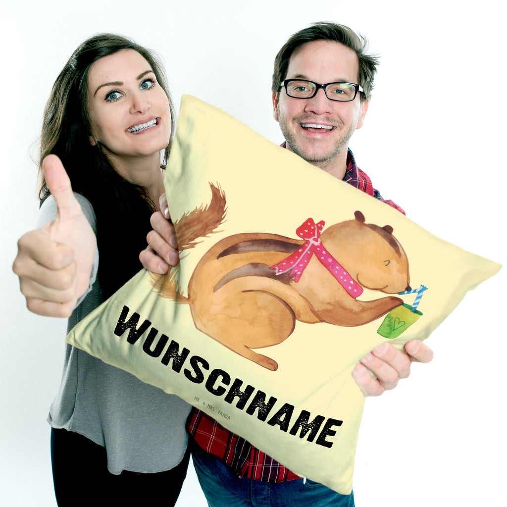 Personalisiertes Kissen Eichhörnchen Smoothie Kissen, personalisiert, Name, Wunschname, bedrucken, Kopfkissen, süße Tiermotive, gute Laune, lustige Sprüche, Tiere, Green Smoothies, Diät, Abnehmen, Streifenhörnchen, Eichhörnchen