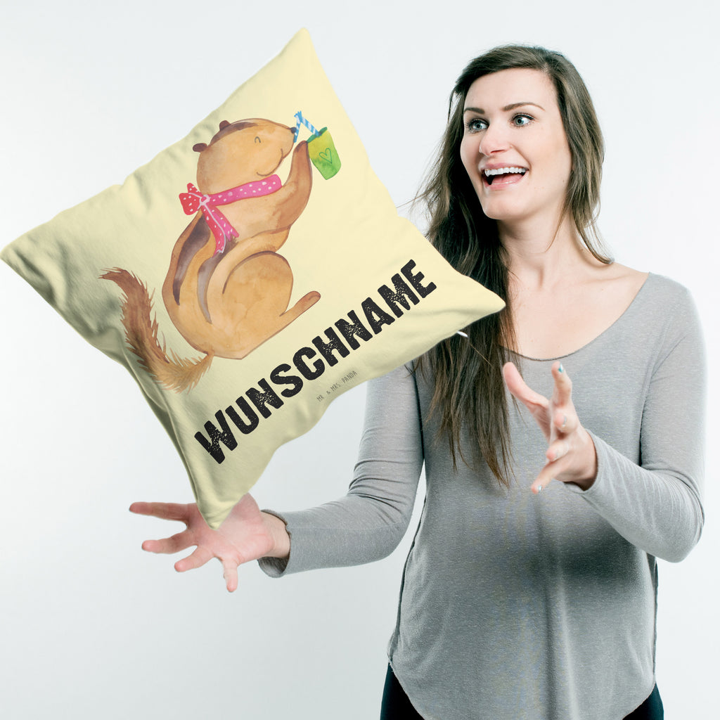 Personalisiertes Kissen Eichhörnchen Smoothie Kissen, personalisiert, Name, Wunschname, bedrucken, Kopfkissen, süße Tiermotive, gute Laune, lustige Sprüche, Tiere, Green Smoothies, Diät, Abnehmen, Streifenhörnchen, Eichhörnchen