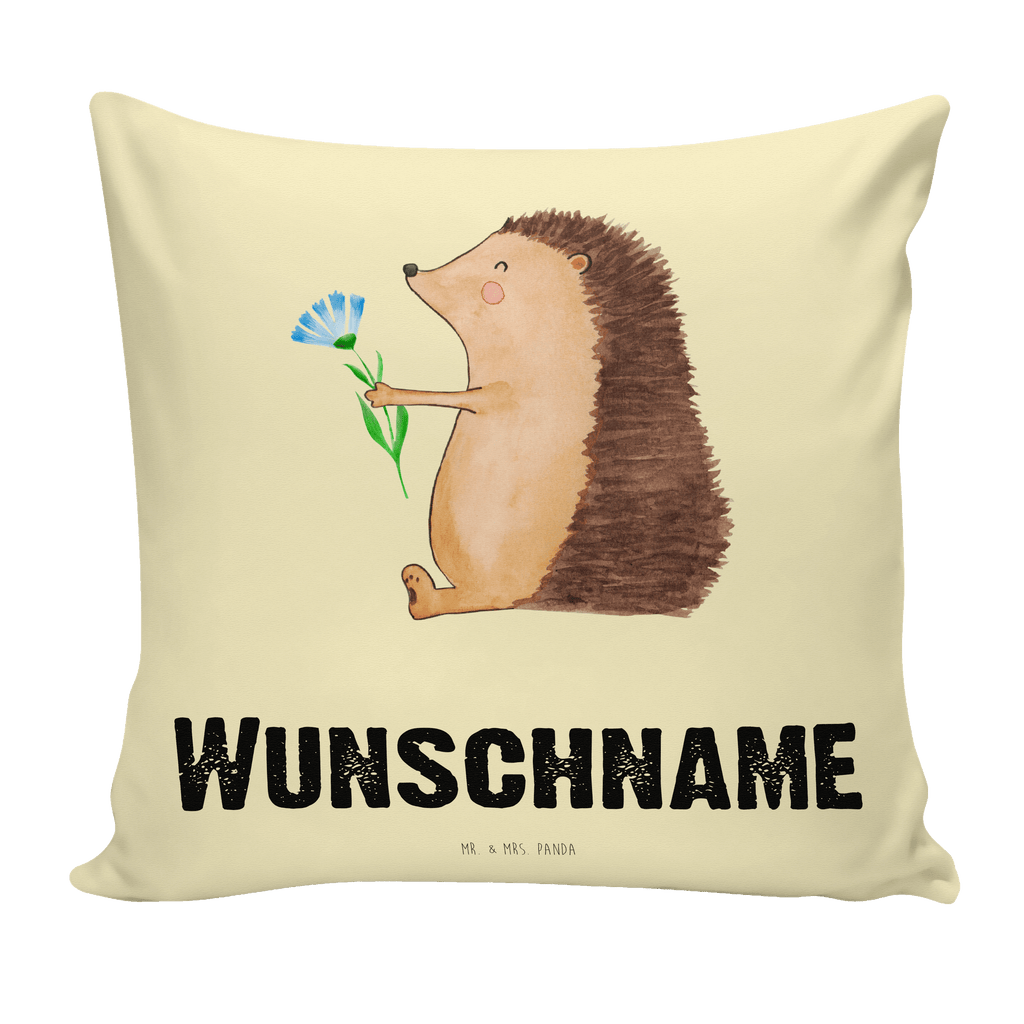 Personalisiertes Kissen Igel mit Blume Kissen, personalisiert, Name, Wunschname, bedrucken, Kopfkissen, süße Tiermotive, gute Laune, lustige Sprüche, Tiere, Igel, Gute Besserung, Genesungswünsche, Krankheit, Krankenhaus, krank, Besuch