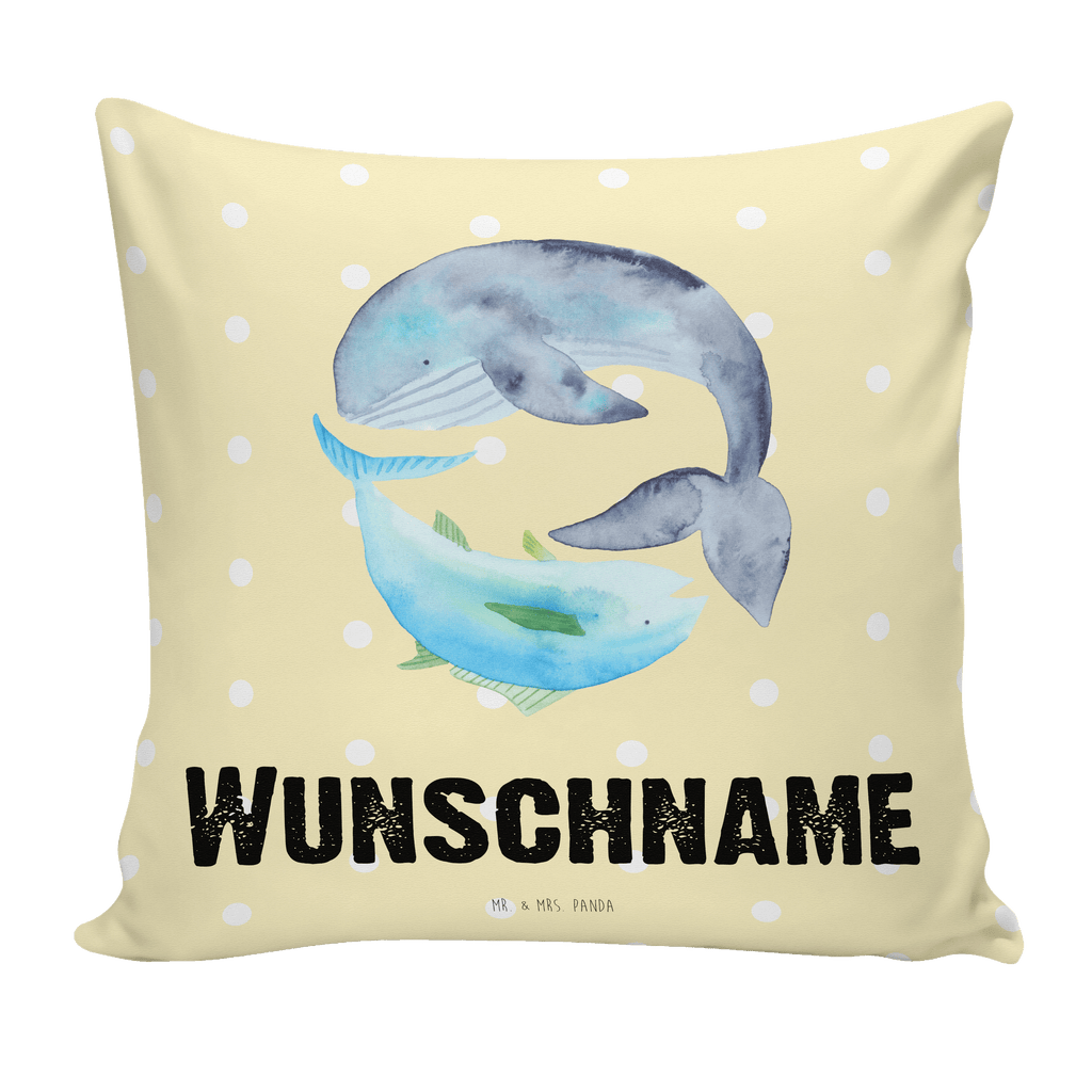 Personalisiertes Kissen Walfisch & Thunfisch Kissen, personalisiert, Name, Wunschname, bedrucken, Kopfkissen, süße Tiermotive, gute Laune, lustige Sprüche, Tiere, Wal, Wahl, Tunfisch, Wortwitz lustig, Spruch lustig, Flachwitz, Witz, Spruch des Tages, Flachwitz Geschenk