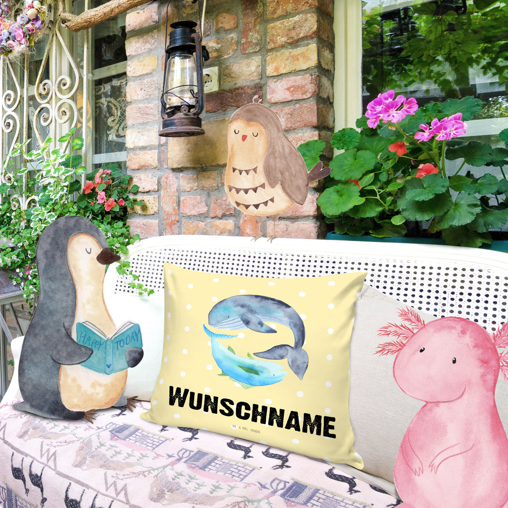 Personalisiertes Kissen Walfisch & Thunfisch Kissen, personalisiert, Name, Wunschname, bedrucken, Kopfkissen, süße Tiermotive, gute Laune, lustige Sprüche, Tiere, Wal, Wahl, Tunfisch, Wortwitz lustig, Spruch lustig, Flachwitz, Witz, Spruch des Tages, Flachwitz Geschenk