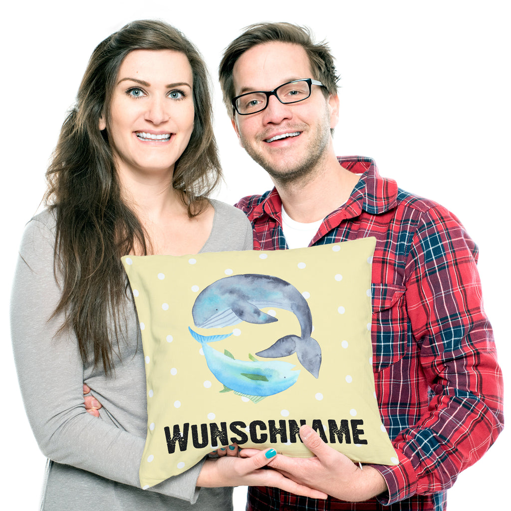 Personalisiertes Kissen Walfisch & Thunfisch Kissen, personalisiert, Name, Wunschname, bedrucken, Kopfkissen, süße Tiermotive, gute Laune, lustige Sprüche, Tiere, Wal, Wahl, Tunfisch, Wortwitz lustig, Spruch lustig, Flachwitz, Witz, Spruch des Tages, Flachwitz Geschenk