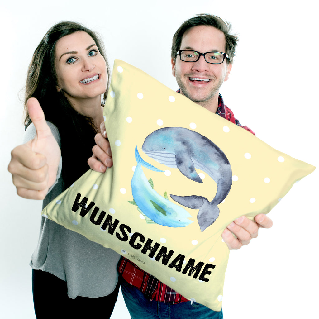 Personalisiertes Kissen Walfisch & Thunfisch Kissen, personalisiert, Name, Wunschname, bedrucken, Kopfkissen, süße Tiermotive, gute Laune, lustige Sprüche, Tiere, Wal, Wahl, Tunfisch, Wortwitz lustig, Spruch lustig, Flachwitz, Witz, Spruch des Tages, Flachwitz Geschenk