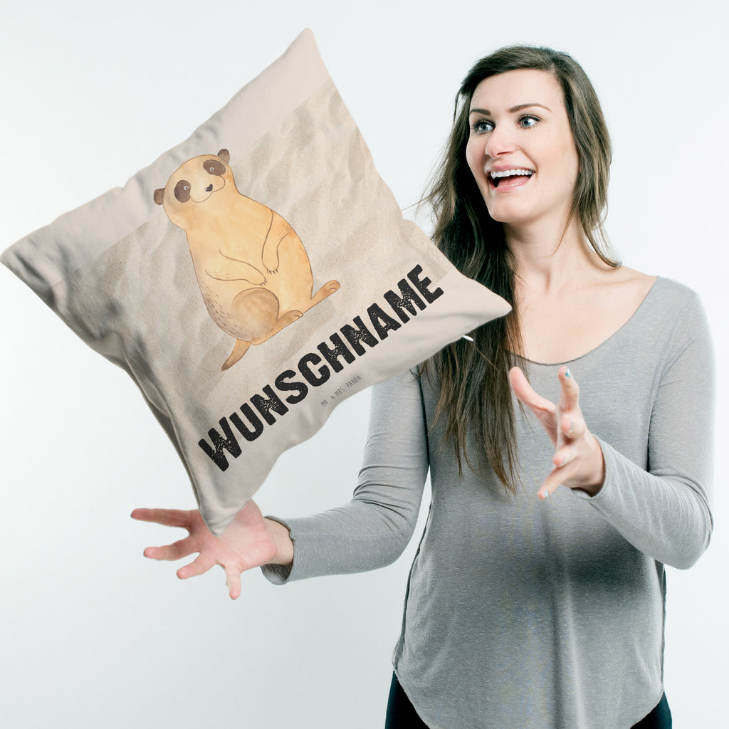 Personalisiertes Kissen Erdmännchen Kissen, personalisiert, Name, Wunschname, bedrucken, Kopfkissen, Afrika, Wildtiere, Erdmännchen, Reisen, Spruch, Weltreise, Afrikareise, Roadtrip, Traveling