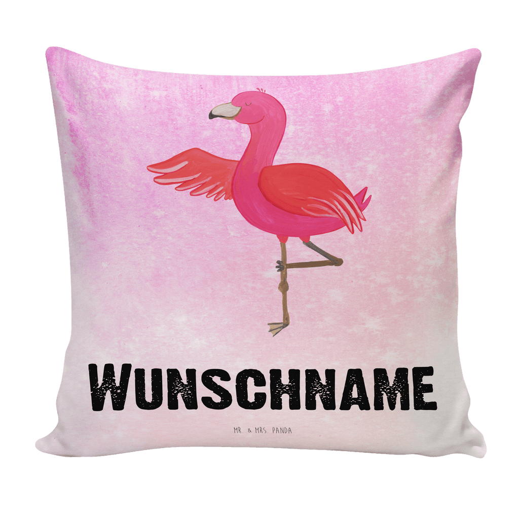 Personalisiertes Kissen Flamingo Yoga Kissen, personalisiert, Name, Wunschname, bedrucken, Kopfkissen, Flamingo, Vogel, Yoga, Namaste, Achtsamkeit, Yoga-Übung, Entspannung, Ärger, Aufregen, Tiefenentspannung