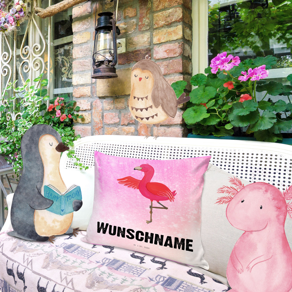 Personalisiertes Kissen Flamingo Yoga Kissen, personalisiert, Name, Wunschname, bedrucken, Kopfkissen, Flamingo, Vogel, Yoga, Namaste, Achtsamkeit, Yoga-Übung, Entspannung, Ärger, Aufregen, Tiefenentspannung