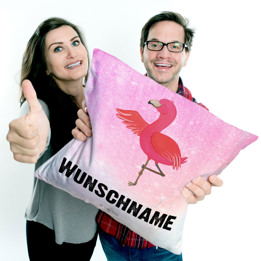 Personalisiertes Kissen Flamingo Yoga Kissen, personalisiert, Name, Wunschname, bedrucken, Kopfkissen, Flamingo, Vogel, Yoga, Namaste, Achtsamkeit, Yoga-Übung, Entspannung, Ärger, Aufregen, Tiefenentspannung