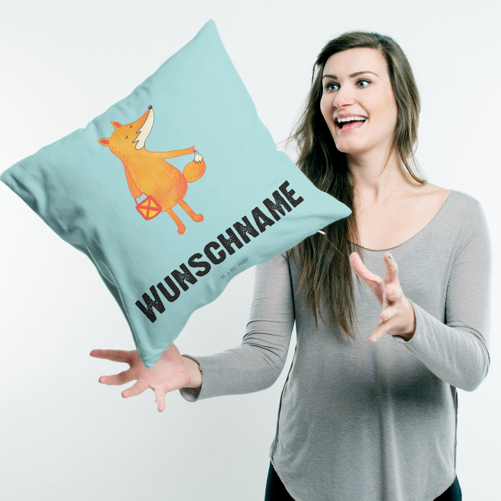 Personalisiertes Kissen Fuchs Laterne Kissen, personalisiert, Name, Wunschname, bedrucken, Kopfkissen, Fuchs, Füchse, Spruch trösten, Liebeskummer Spruch, Laterne, Sankt Martin, Laternenumzug, Aufmuntern, Cäsar Otto Hugo Flaischlen