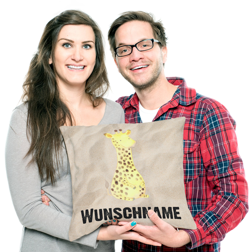 Personalisiertes Kissen Giraffe Zufrieden Kissen, personalisiert, Name, Wunschname, bedrucken, Kopfkissen, Afrika, Wildtiere, Giraffe, Zufrieden, Glück, Abenteuer