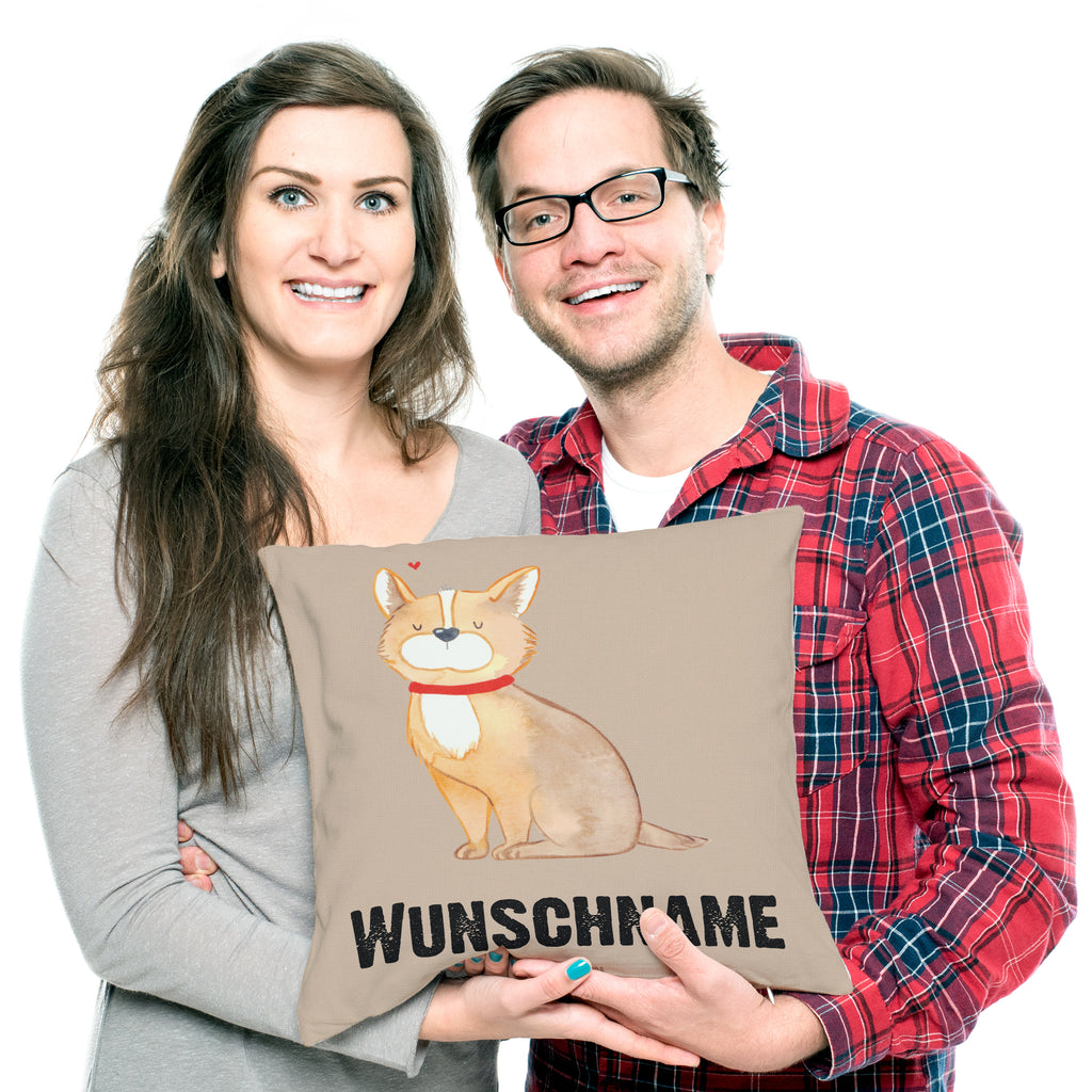 Personalisiertes Kissen Hundeglück Kissen, personalisiert, Name, Wunschname, bedrucken, Kopfkissen, Hund, Hundemotiv, Haustier, Hunderasse, Tierliebhaber, Hundebesitzer, Sprüche, Corgie, Hundeliebe, Spruch, Hundemama, Liebe