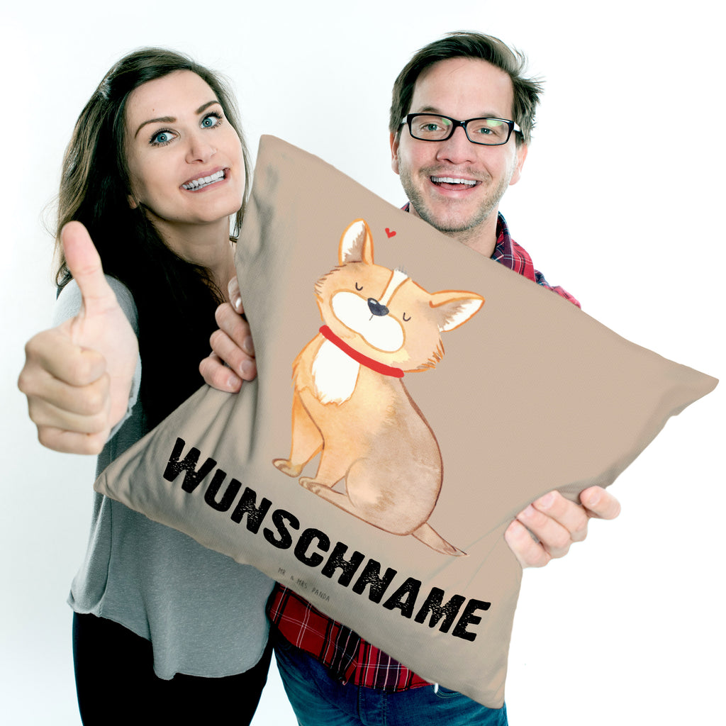 Personalisiertes Kissen Hundeglück Kissen, personalisiert, Name, Wunschname, bedrucken, Kopfkissen, Hund, Hundemotiv, Haustier, Hunderasse, Tierliebhaber, Hundebesitzer, Sprüche, Corgie, Hundeliebe, Spruch, Hundemama, Liebe