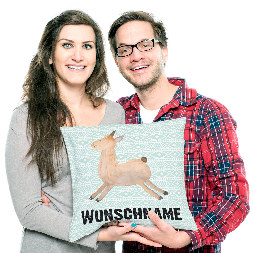 Personalisiertes Kissen Lama springend Kissen, personalisiert, Name, Wunschname, bedrucken, Kopfkissen, Lama, Alpaka, Lamas, Lieblingstag, Happy day, fröhlich, Glück, Freundin, Liebeskummer, Neustart, guten Morgen, Start, Prüfung, Abitur