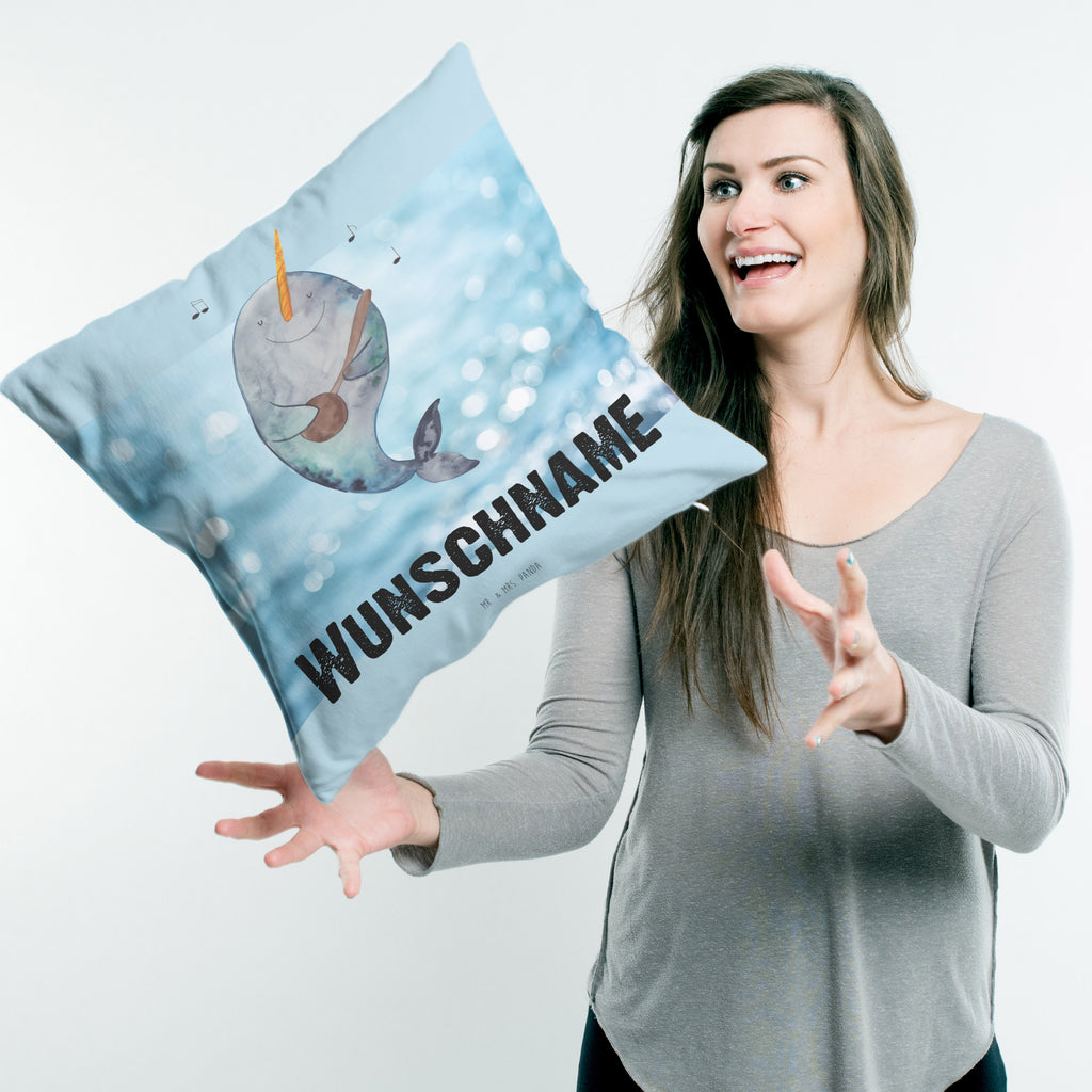 Personalisiertes Kissen Narwal Gitarre Kissen, personalisiert, Name, Wunschname, bedrucken, Kopfkissen, Meerestiere, Meer, Urlaub, Narwal, Wal, Tanzen, Probleme, Problemlösung, Frust, Gespräche, Gitarre