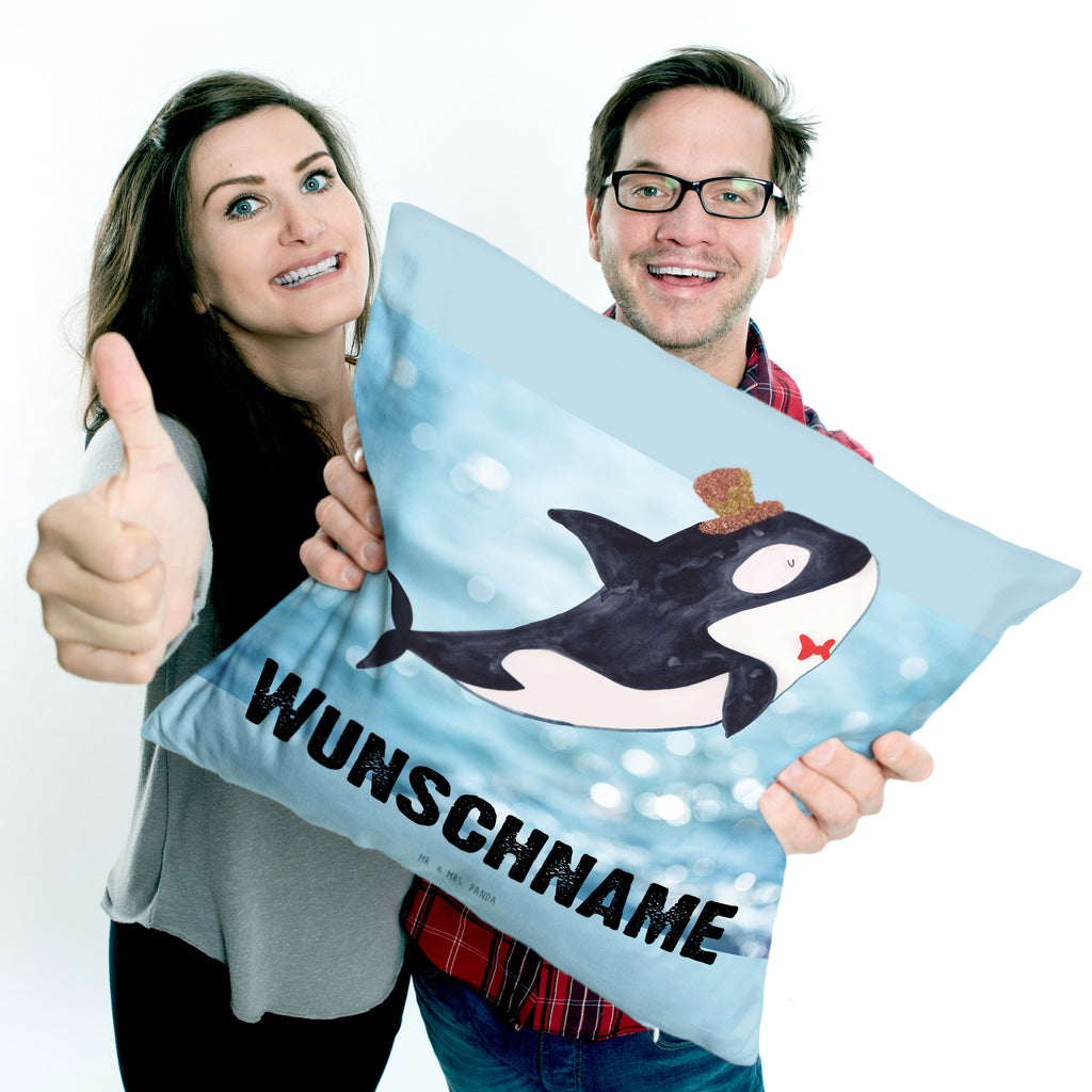 Personalisiertes Kissen Orca Zylinder Kissen, personalisiert, Name, Wunschname, bedrucken, Kopfkissen, Meerestiere, Meer, Urlaub, Narwal, Glitter, Konfetti, Glitzer, Geburtstag, Feier, Fete, Fest, Glückwunsch, Orca