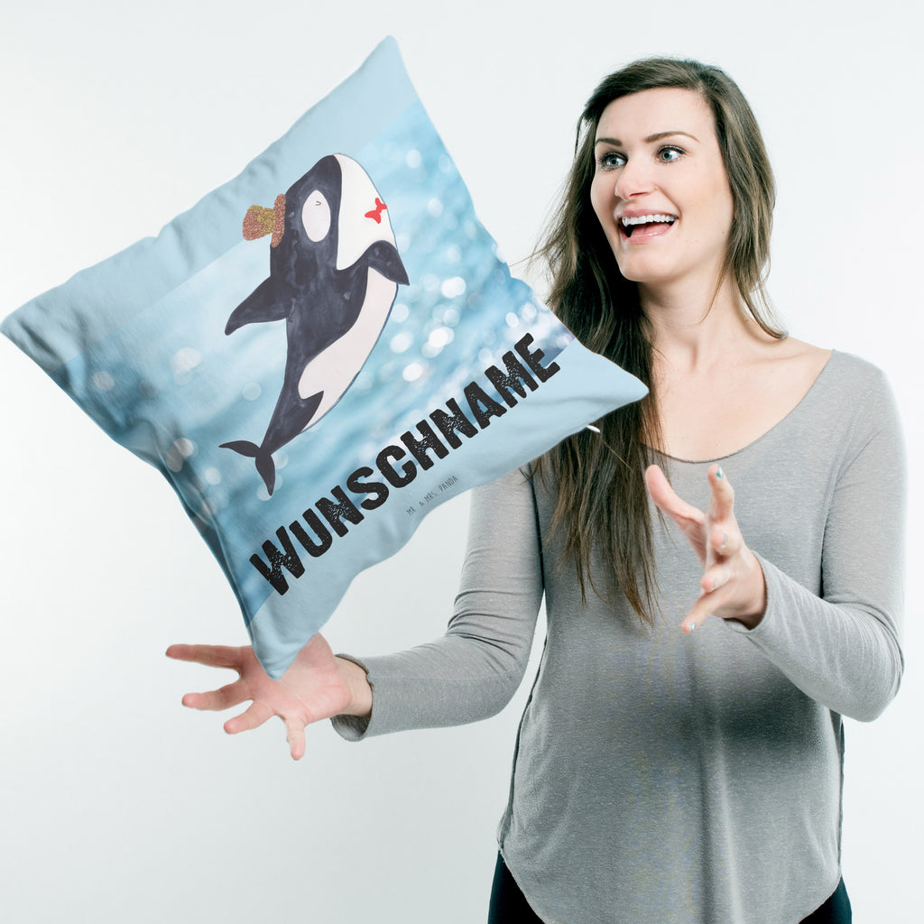 Personalisiertes Kissen Orca Zylinder Kissen, personalisiert, Name, Wunschname, bedrucken, Kopfkissen, Meerestiere, Meer, Urlaub, Narwal, Glitter, Konfetti, Glitzer, Geburtstag, Feier, Fete, Fest, Glückwunsch, Orca