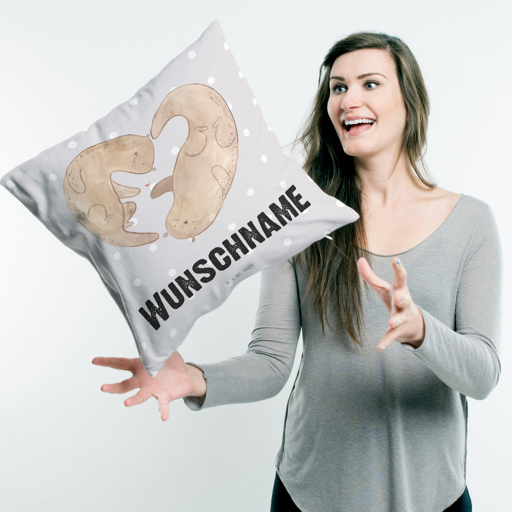 Personalisiertes Kissen Otter Herz Kissen, personalisiert, Name, Wunschname, bedrucken, Kopfkissen, Otter, Fischotter, Seeotter, Liebe, Herz, Liebesbeweis, Liebesgeschenk, Bessere Hälfte, Love you, Jahrestag, Hochzeitstag, Verlobung, gemeinsames Leben