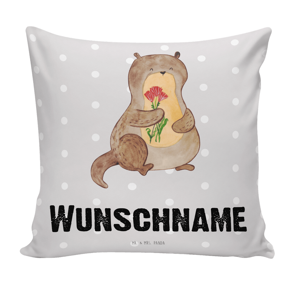 Personalisiertes Kissen Otter Blumenstrauß Kissen, personalisiert, Name, Wunschname, bedrucken, Kopfkissen, Otter, Fischotter, Seeotter, Otter Seeotter See Otter