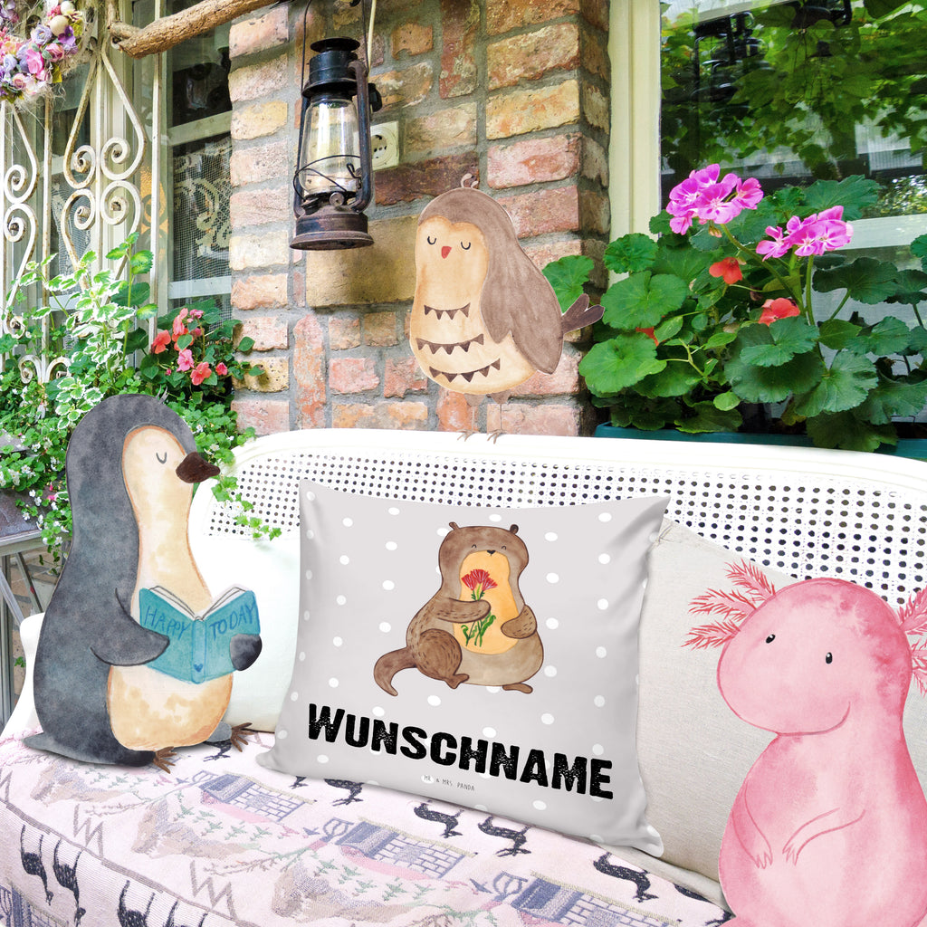 Personalisiertes Kissen Otter Blumenstrauß Kissen, personalisiert, Name, Wunschname, bedrucken, Kopfkissen, Otter, Fischotter, Seeotter, Otter Seeotter See Otter