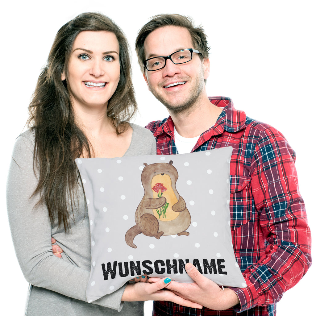 Personalisiertes Kissen Otter Blumenstrauß Kissen, personalisiert, Name, Wunschname, bedrucken, Kopfkissen, Otter, Fischotter, Seeotter, Otter Seeotter See Otter
