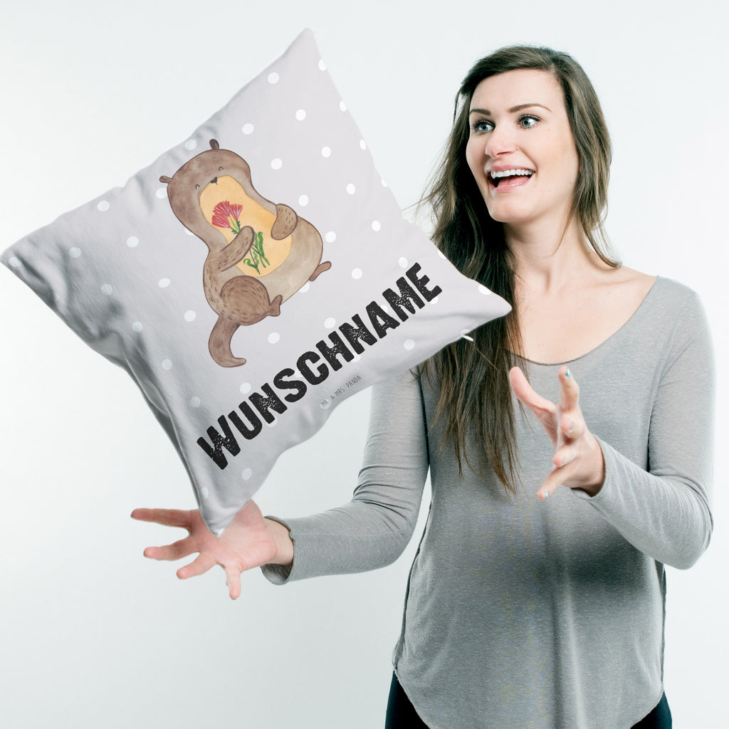 Personalisiertes Kissen Otter Blumenstrauß Kissen, personalisiert, Name, Wunschname, bedrucken, Kopfkissen, Otter, Fischotter, Seeotter, Otter Seeotter See Otter