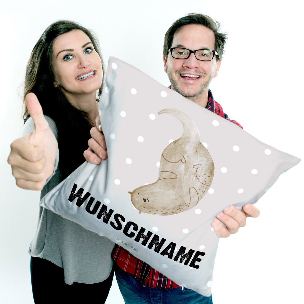 Personalisiertes Kissen Otter kopfüber Kissen, personalisiert, Name, Wunschname, bedrucken, Kopfkissen, Otter, Fischotter, Seeotter, Otter Seeotter See Otter