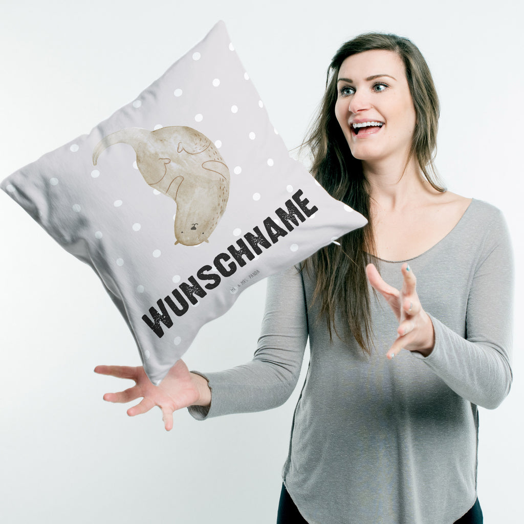 Personalisiertes Kissen Otter kopfüber Kissen, personalisiert, Name, Wunschname, bedrucken, Kopfkissen, Otter, Fischotter, Seeotter, Otter Seeotter See Otter