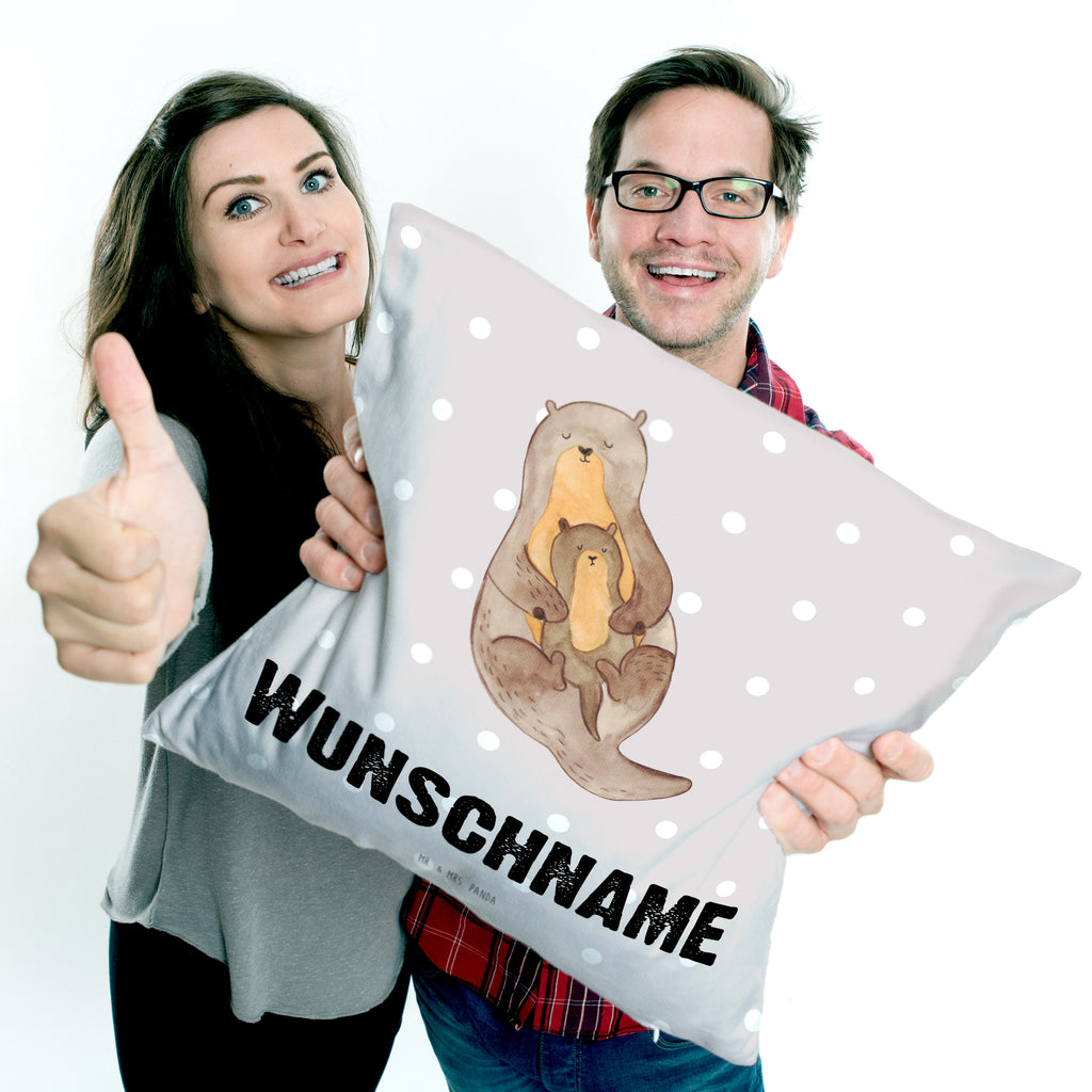 Personalisiertes Kissen Otter mit Kind Kissen, personalisiert, Name, Wunschname, bedrucken, Kopfkissen, Otter, Fischotter, Seeotter, Otter Seeotter See Otter