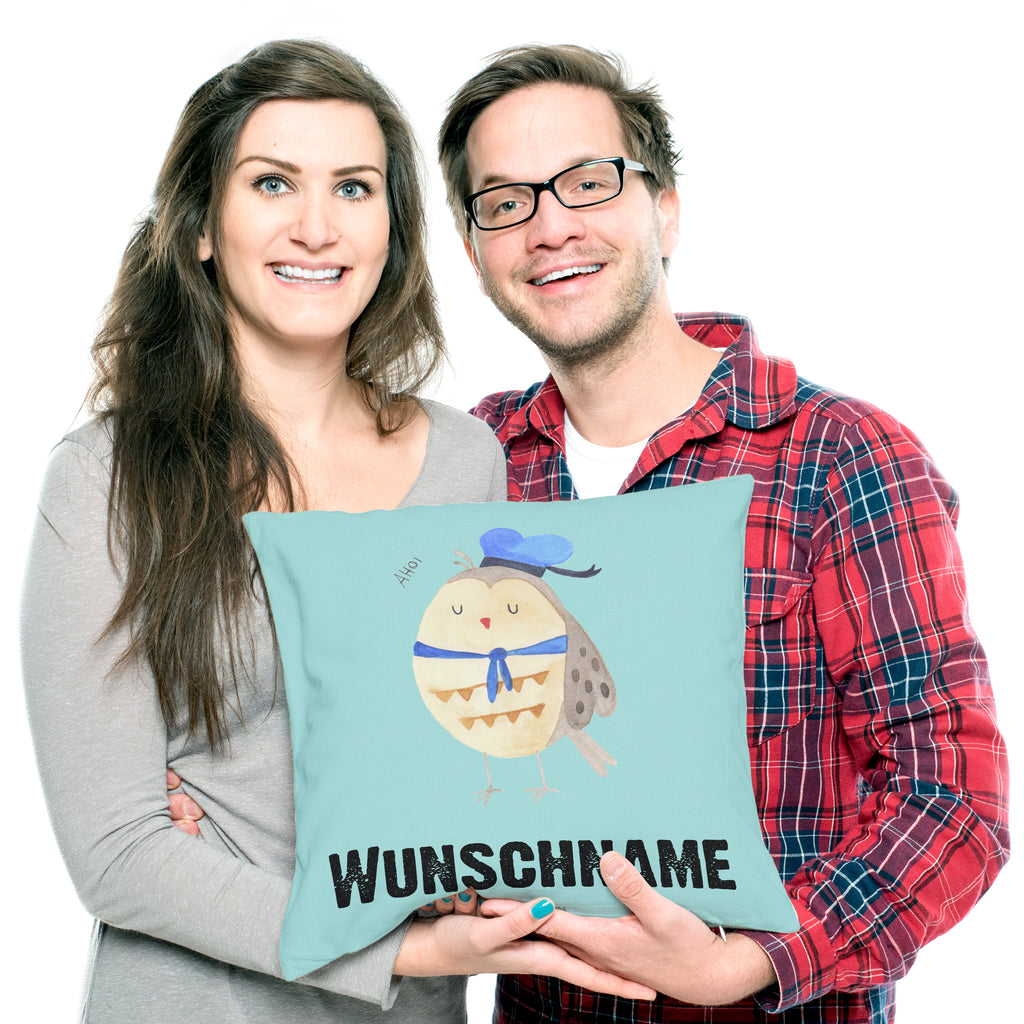Personalisiertes Kissen Eule Matrosen Kissen, personalisiert, Name, Wunschname, bedrucken, Kopfkissen, Eule, Eule Spruch, Eule Deko, Owl, Wortspiel lustig, Matrose, Freundin, Ehe, Seefahrer, Heimathafen, Hochzeitstag Geschenk