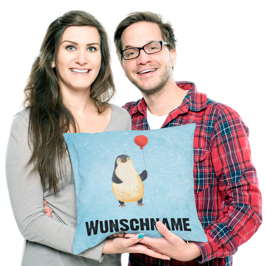 Personalisiertes Kissen Pinguin Luftballon Kissen, personalisiert, Name, Wunschname, bedrucken, Kopfkissen, Pinguin, Pinguine, Luftballon, Tagträume, Lebenslust, Geschenk Freundin, Geschenkidee, beste Freundin, Motivation, Neustart, neues Leben, Liebe, Glück