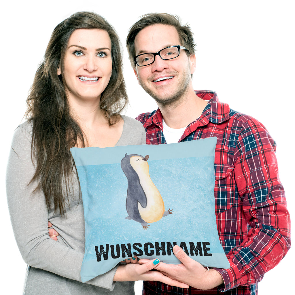Personalisiertes Kissen Pinguin marschierend Kissen, personalisiert, Name, Wunschname, bedrucken, Kopfkissen, Pinguin, Pinguine, Frühaufsteher, Langschläfer, Bruder, Schwester, Familie