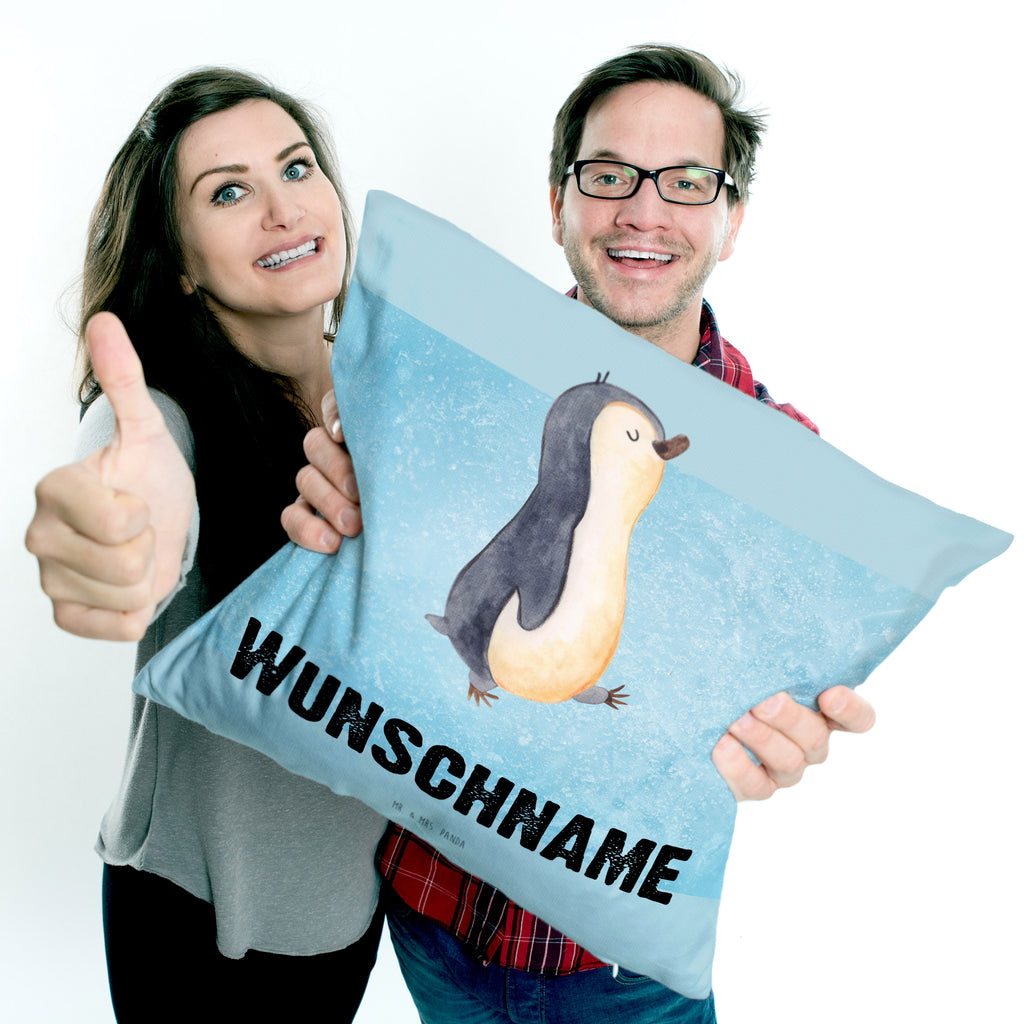 Personalisiertes Kissen Pinguin marschierend Kissen, personalisiert, Name, Wunschname, bedrucken, Kopfkissen, Pinguin, Pinguine, Frühaufsteher, Langschläfer, Bruder, Schwester, Familie