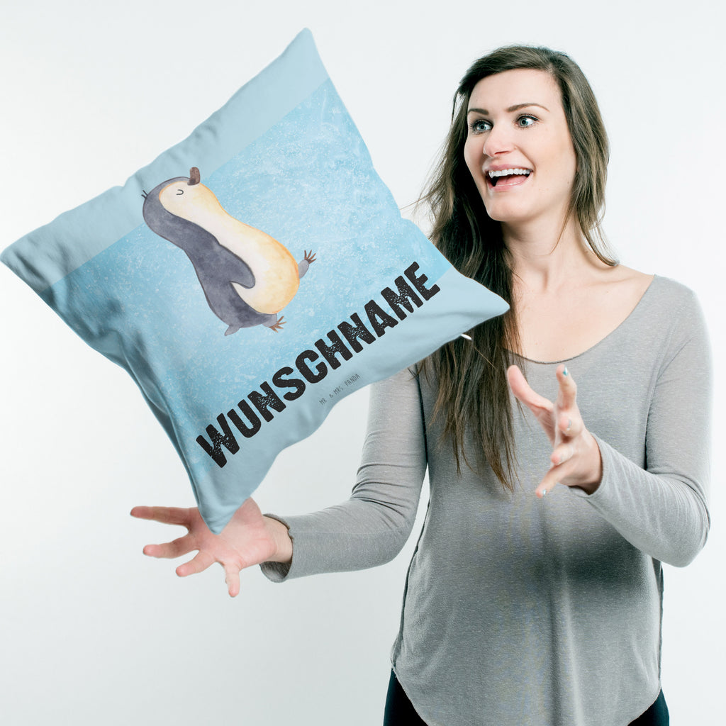 Personalisiertes Kissen Pinguin marschierend Kissen, personalisiert, Name, Wunschname, bedrucken, Kopfkissen, Pinguin, Pinguine, Frühaufsteher, Langschläfer, Bruder, Schwester, Familie