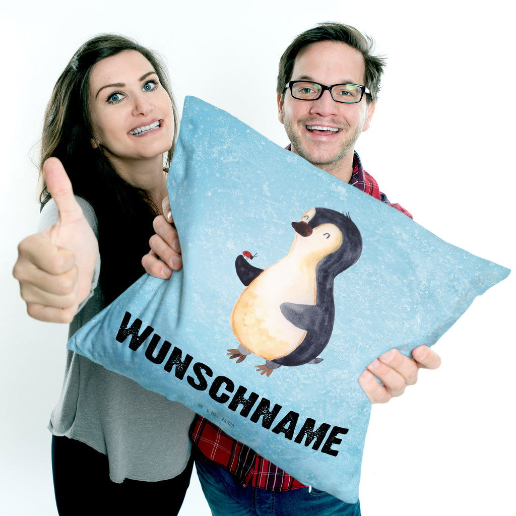 Personalisiertes Kissen Pinguin Marienkäfer Kissen, personalisiert, Name, Wunschname, bedrucken, Kopfkissen, Pinguin, Pinguine, Marienkäfer, Liebe, Wunder, Glück, Freude, Lebensfreude
