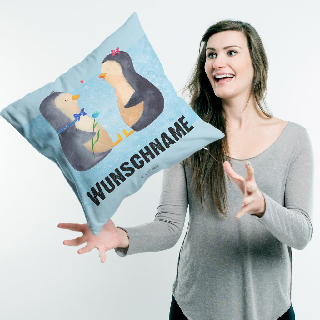 Personalisiertes Kissen Pinguin Pärchen Kissen, personalisiert, Name, Wunschname, bedrucken, Kopfkissen, Pinguin, Pinguine, Liebe, Liebespaar, Liebesbeweis, Liebesgeschenk, Verlobung, Jahrestag, Hochzeitstag, Hochzeit, Hochzeitsgeschenk, große Liebe, Traumpaar