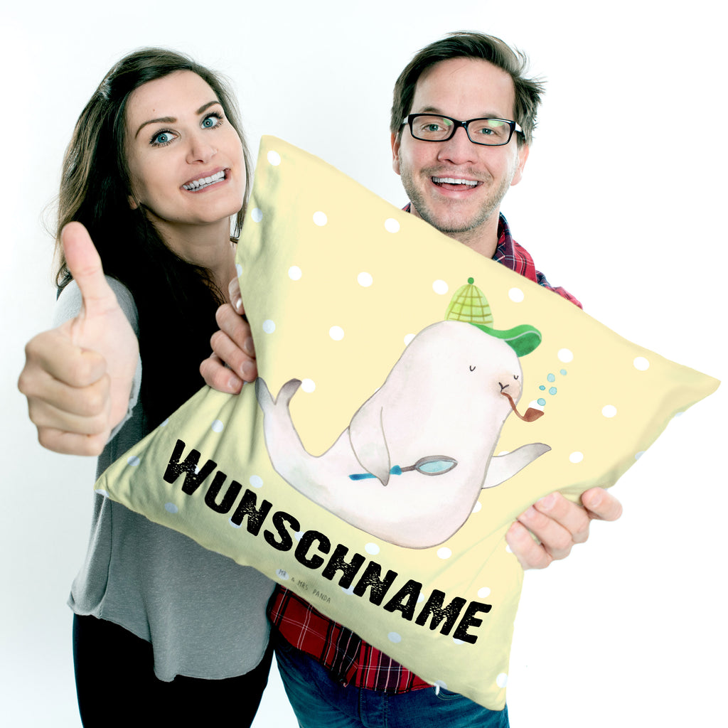 Personalisiertes Kissen Robbe Sherlock Kissen, personalisiert, Name, Wunschname, bedrucken, Kopfkissen, süße Tiermotive, gute Laune, lustige Sprüche, Tiere