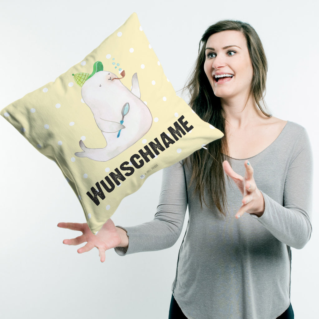 Personalisiertes Kissen Robbe Sherlock Kissen, personalisiert, Name, Wunschname, bedrucken, Kopfkissen, süße Tiermotive, gute Laune, lustige Sprüche, Tiere
