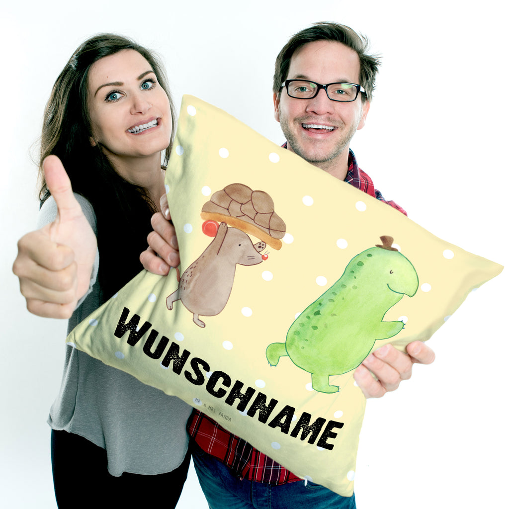 Personalisiertes Kissen Schildkröte & Maus Kissen, personalisiert, Name, Wunschname, bedrucken, Kopfkissen, Schildkröte, Maus, Freunde, Freundinnen, beste Freunde, beste Freundinnen