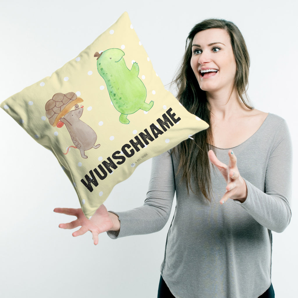 Personalisiertes Kissen Schildkröte & Maus Kissen, personalisiert, Name, Wunschname, bedrucken, Kopfkissen, Schildkröte, Maus, Freunde, Freundinnen, beste Freunde, beste Freundinnen