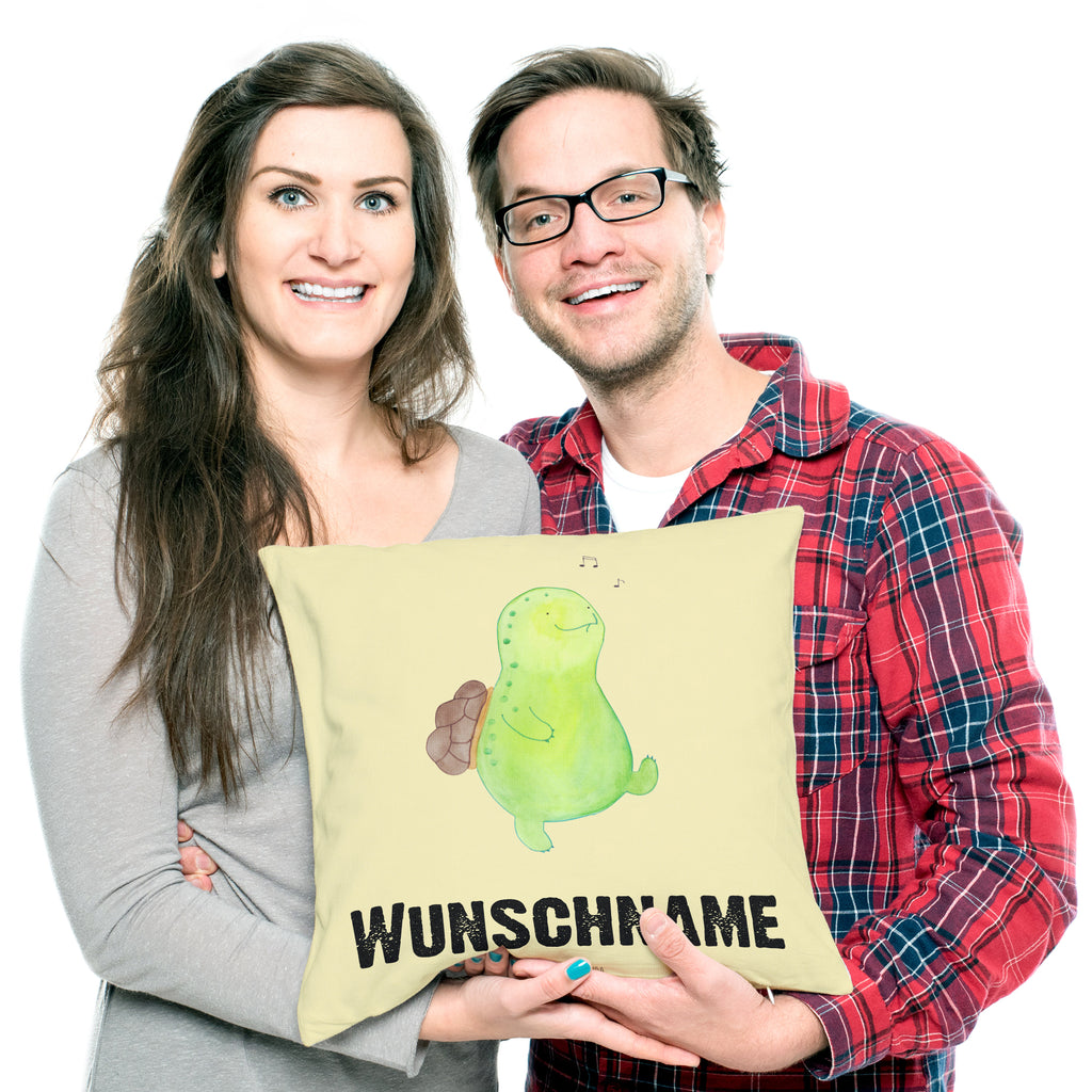Personalisiertes Kissen Schildkröte pfeift Kissen, personalisiert, Name, Wunschname, bedrucken, Kopfkissen, Schildkröte, Schildi, Schildkröten, fröhlich, Glück, Motivation, Lebensfreude, Depression, Trennung, Neuanfang