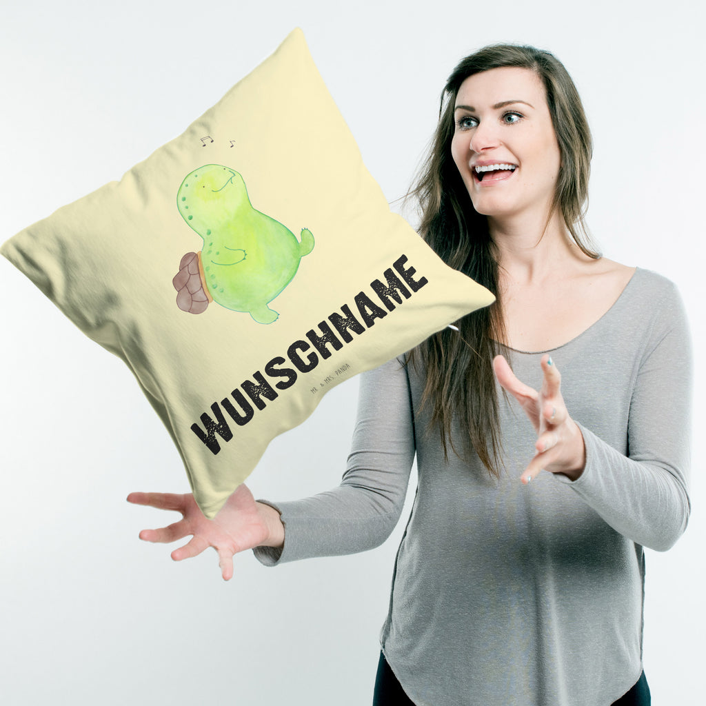 Personalisiertes Kissen Schildkröte pfeift Kissen, personalisiert, Name, Wunschname, bedrucken, Kopfkissen, Schildkröte, Schildi, Schildkröten, fröhlich, Glück, Motivation, Lebensfreude, Depression, Trennung, Neuanfang
