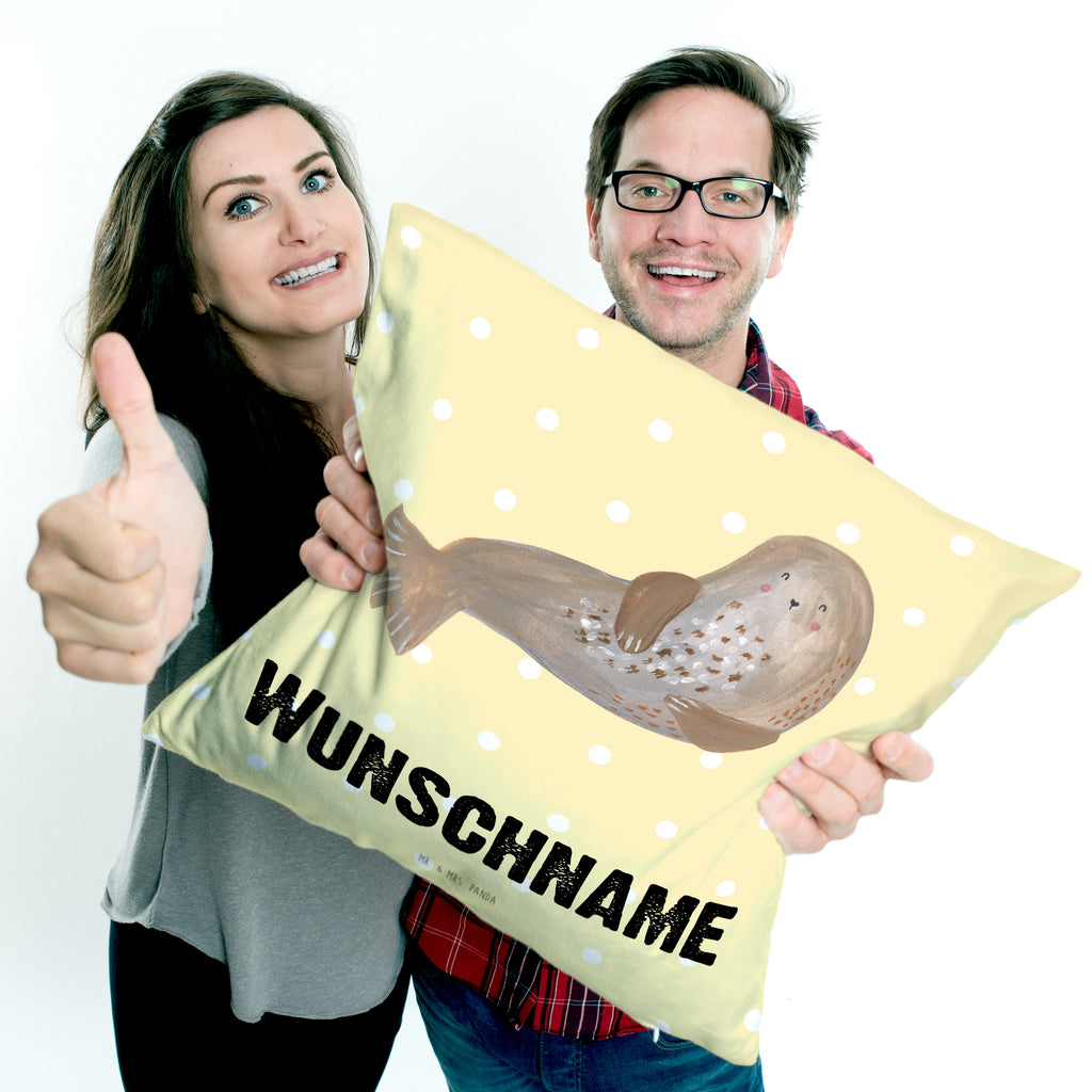 Personalisiertes Kissen Robbe lachend Kissen, personalisiert, Name, Wunschname, bedrucken, Kopfkissen, Tiermotive, Gute Laune, lustige Sprüche, Tiere, Robbe, Robben, Seehund, Strand, Meerestier, Ostsee, Nordsee