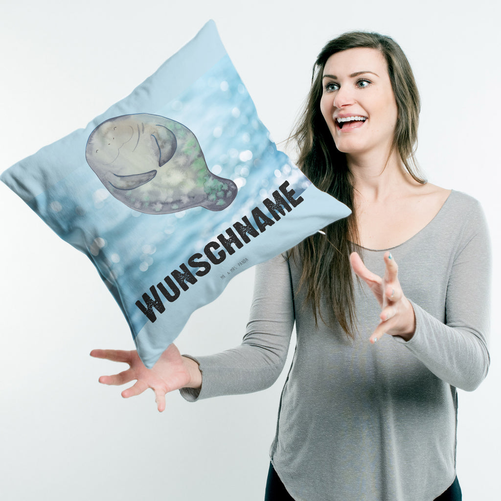 Personalisiertes Kissen Seekuh happy Kissen, personalisiert, Name, Wunschname, bedrucken, Kopfkissen, Meerestiere, Meer, Urlaub, Seekuh, Seekühe, Selbstliebe, Respekt, Neuanfang, Neustart, Achtsamkeit, Zufrieden, Liebeskummer, Freundin