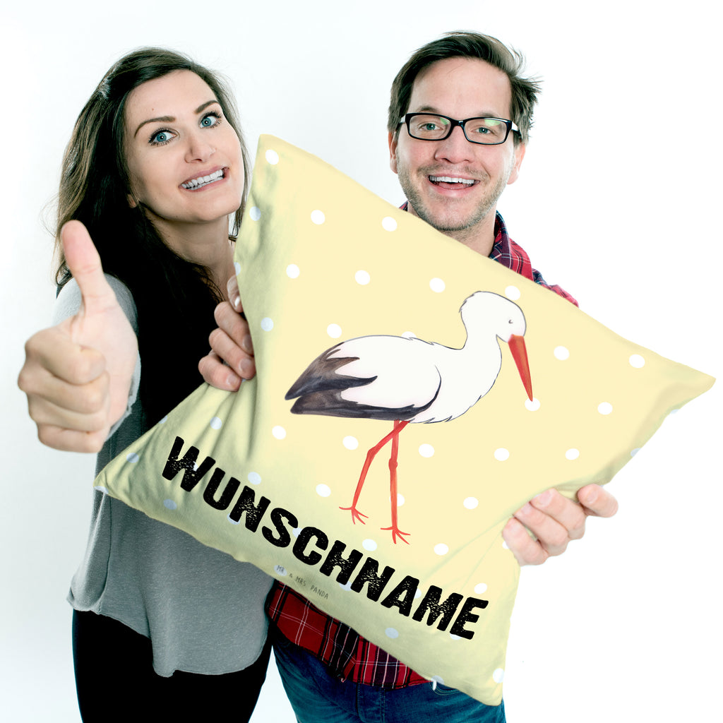 Personalisiertes Kissen Storch Kissen, personalisiert, Name, Wunschname, bedrucken, Kopfkissen, süße Tiermotive, gute Laune, lustige Sprüche, Tiere, Storch, Störche, Schwangerschaft, Geburt, Mutter, Mütter, Mutter werden, Schwanger, Babybauch, Baby