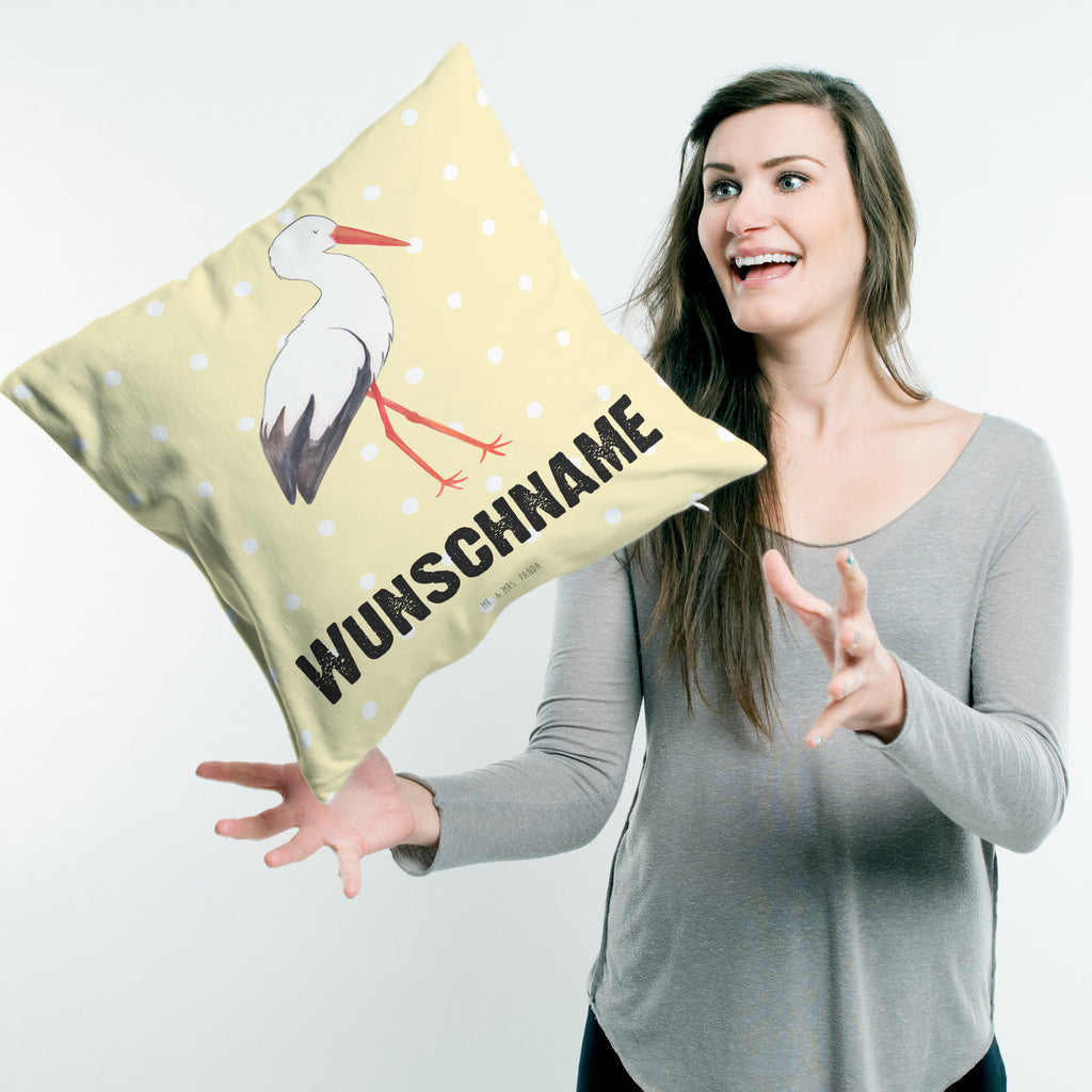 Personalisiertes Kissen Storch Kissen, personalisiert, Name, Wunschname, bedrucken, Kopfkissen, süße Tiermotive, gute Laune, lustige Sprüche, Tiere, Storch, Störche, Schwangerschaft, Geburt, Mutter, Mütter, Mutter werden, Schwanger, Babybauch, Baby