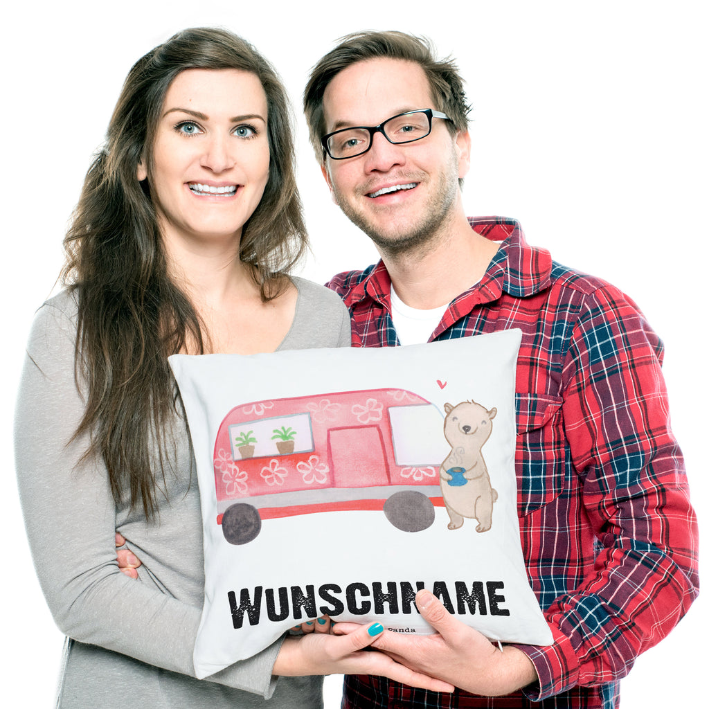 Personalisiertes Kissen Bär Camper Tage Kissen, personalisiert, Name, Wunschname, bedrucken, Kopfkissen, Geschenk, Sport, Sportart, Hobby, Schenken, Danke, Dankeschön, Auszeichnung, Gewinn, Sportler, Camper, Campen, Zelten, Campingplatz, Wohnmobil, Roadtrip, Urlaub