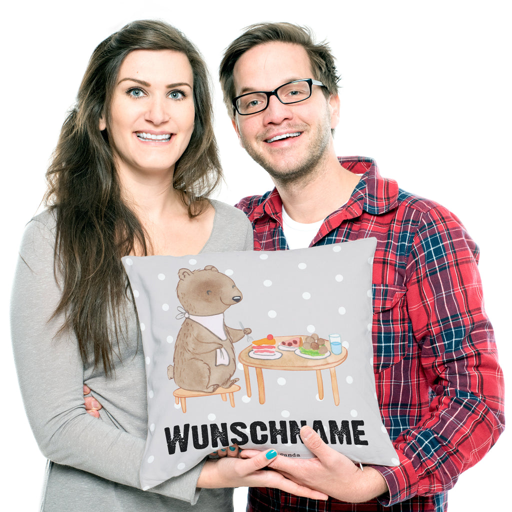 Personalisiertes Kissen Bär Essen gehen Tage Kissen, personalisiert, Name, Wunschname, bedrucken, Kopfkissen, Geschenk, Sport, Sportart, Hobby, Schenken, Danke, Dankeschön, Auszeichnung, Gewinn, Sportler, Essen gehen, Essen, Restaurant, Restaurantbesuch