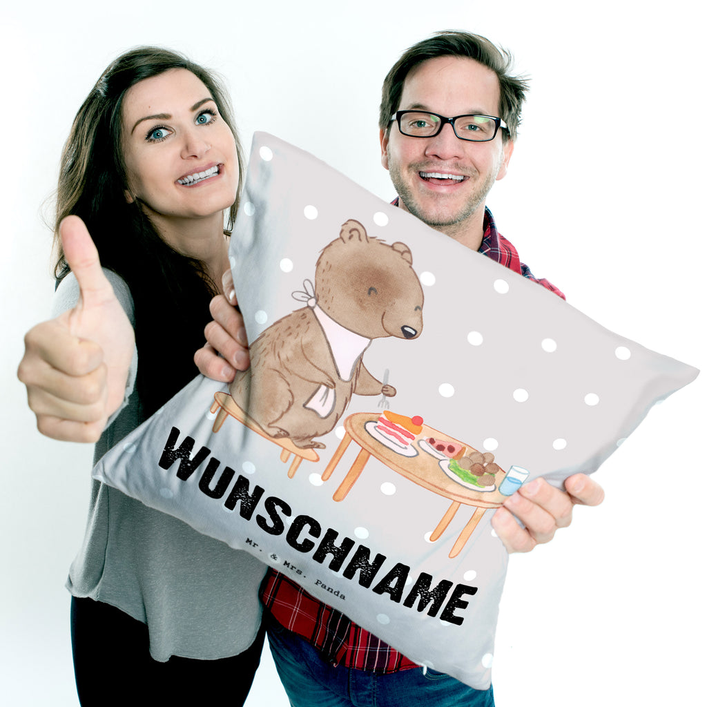 Personalisiertes Kissen Bär Essen gehen Tage Kissen, personalisiert, Name, Wunschname, bedrucken, Kopfkissen, Geschenk, Sport, Sportart, Hobby, Schenken, Danke, Dankeschön, Auszeichnung, Gewinn, Sportler, Essen gehen, Essen, Restaurant, Restaurantbesuch